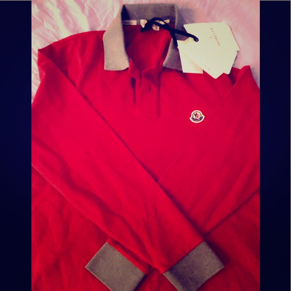 Red/Grey Size Small Moncler long sleeve polo, Men